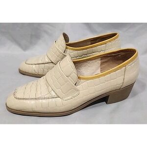Vintage Y2K Calico Faux‎ Alligator Cream Loafers With Heel Womens 9M